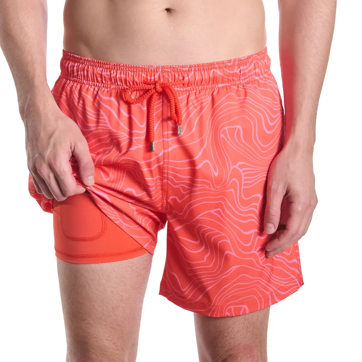 Men’s Premium Compression-Lined Hybrid Shorts – Sand Waves Heat and Bloom
