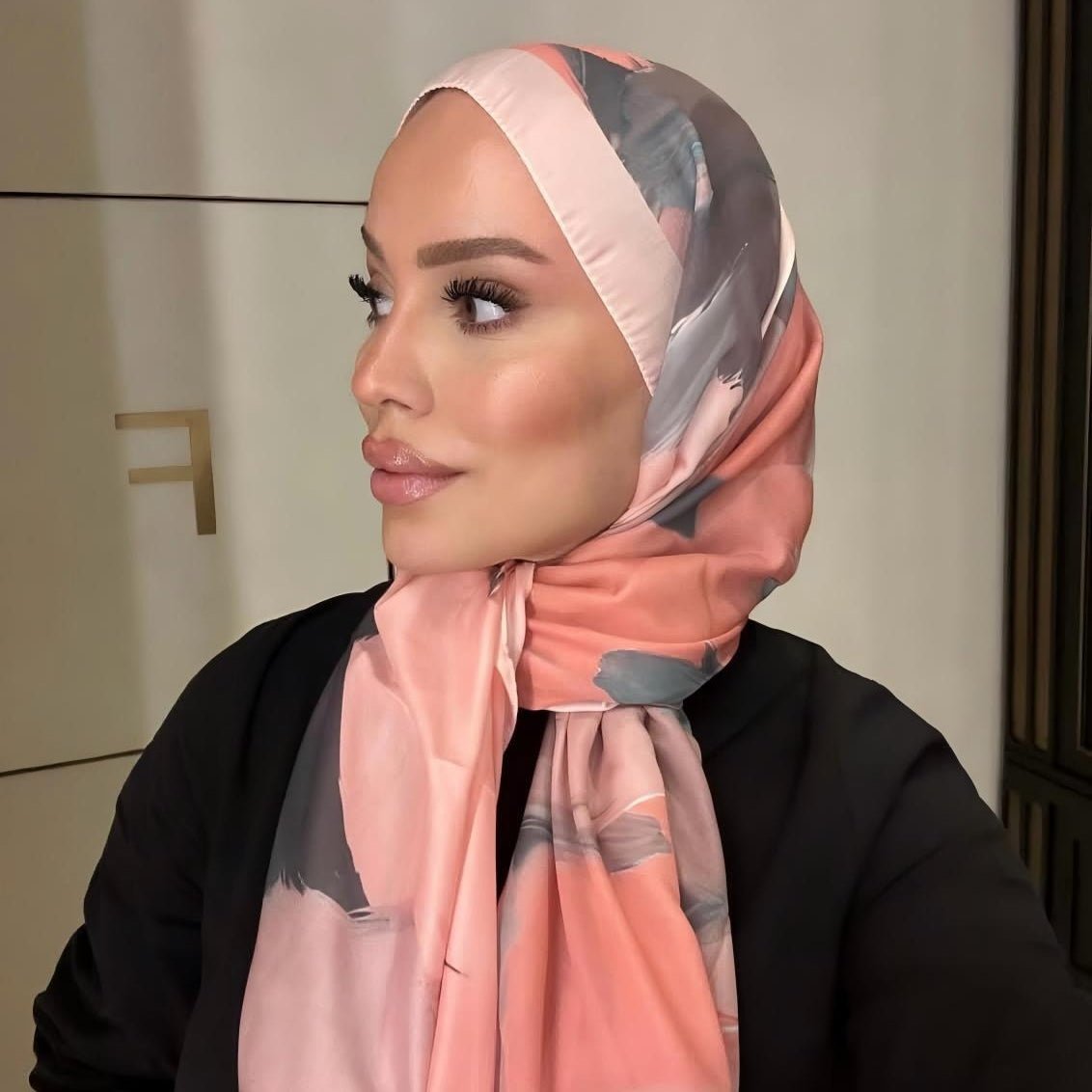 Satin Silk Printed Hijab Scarf | Printed Satin Hijab Scarf (MH217)