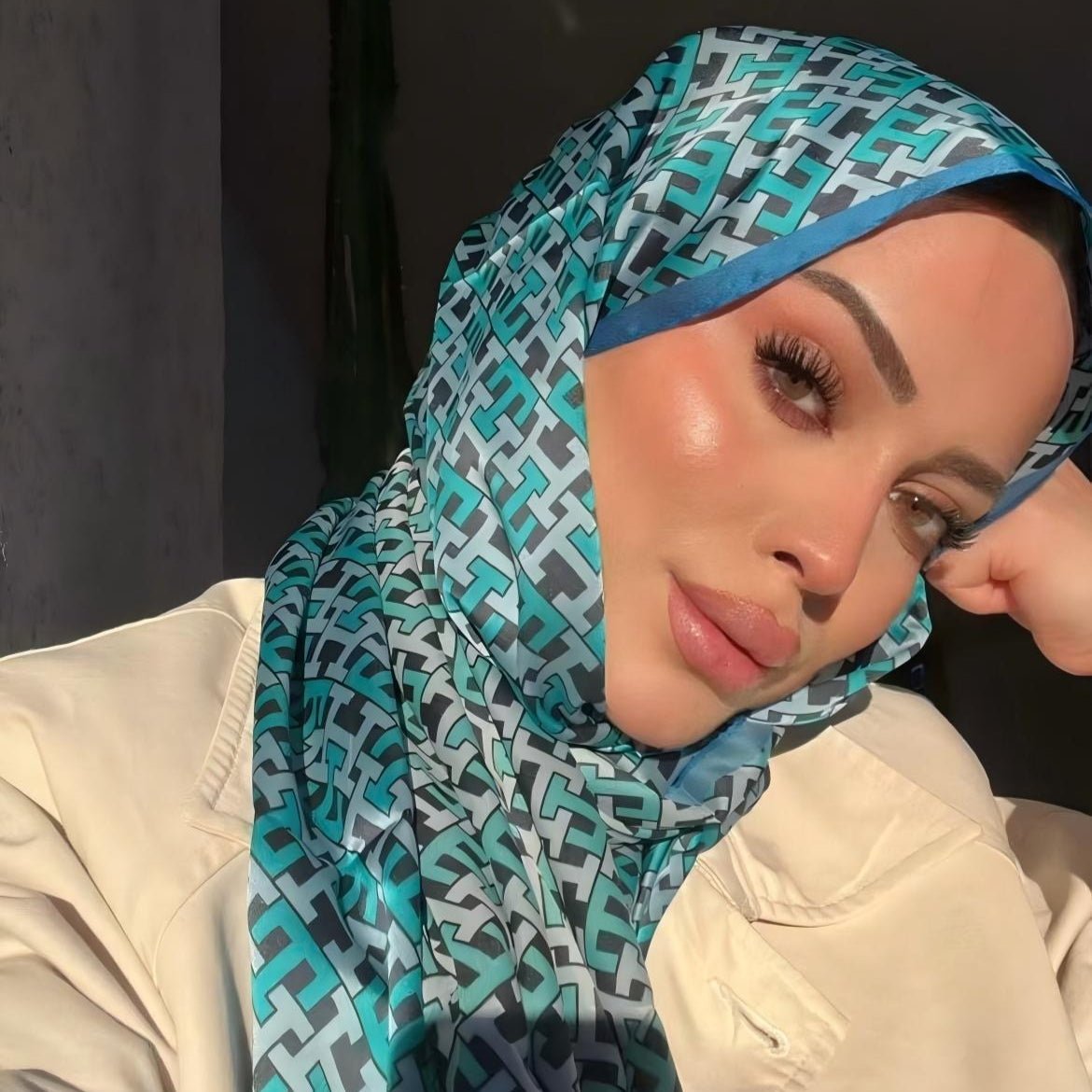 Satin Silk Printed Hijab Scarf | Printed Satin Hijab Scarf (MH217)