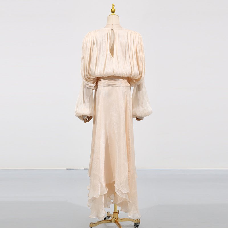 Satin Tie-Neck Blouson Dress(MS354)