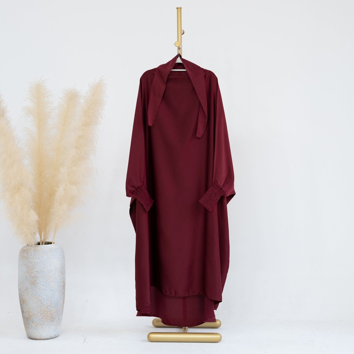 Satin Velvet Mother Daughter Matching Set | Full Circle Maxi Dress with Hijab & Batwing Sleeves(MJ022)