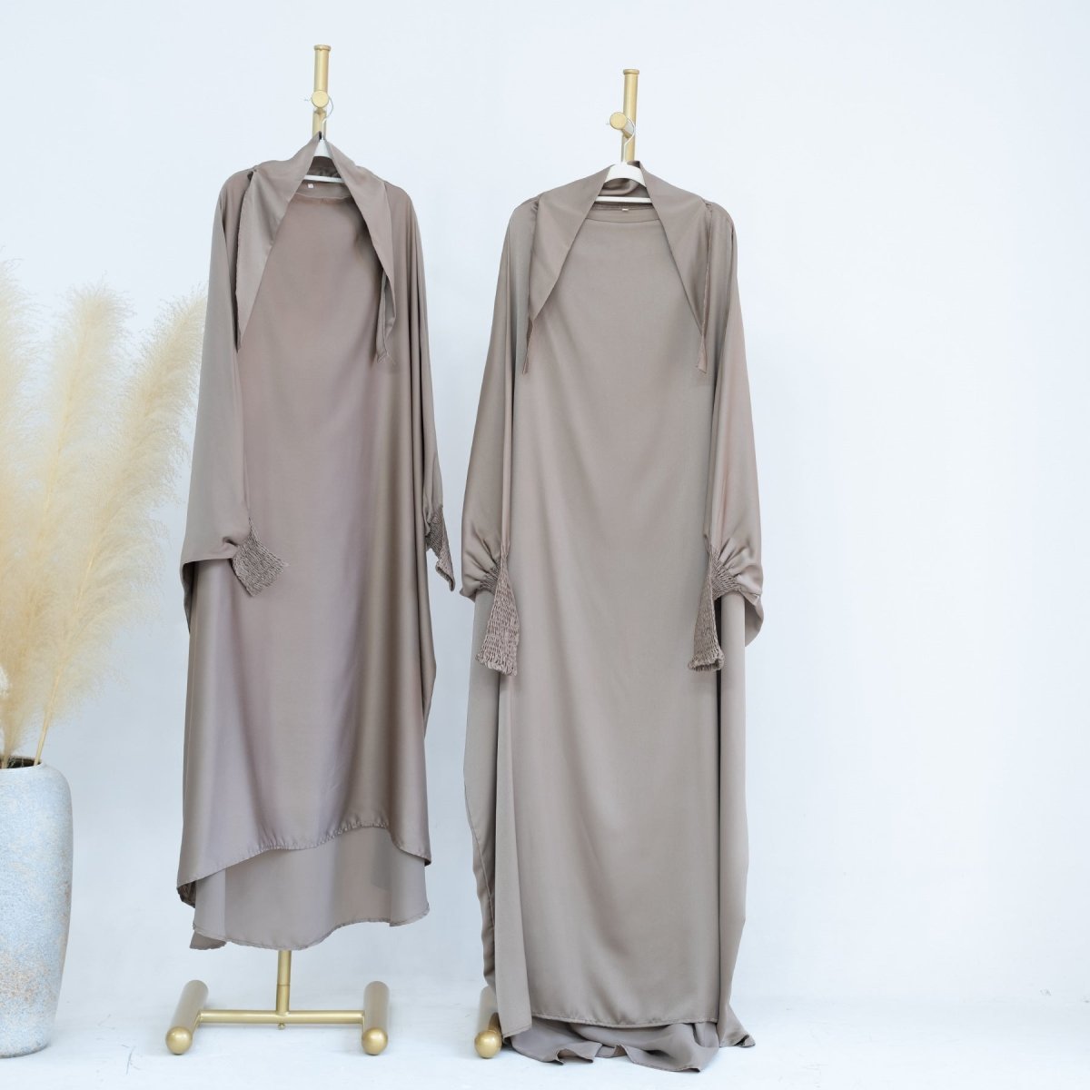 Satin Velvet Mother Daughter Matching Set | Full Circle Maxi Dress with Hijab & Batwing Sleeves(MJ022)