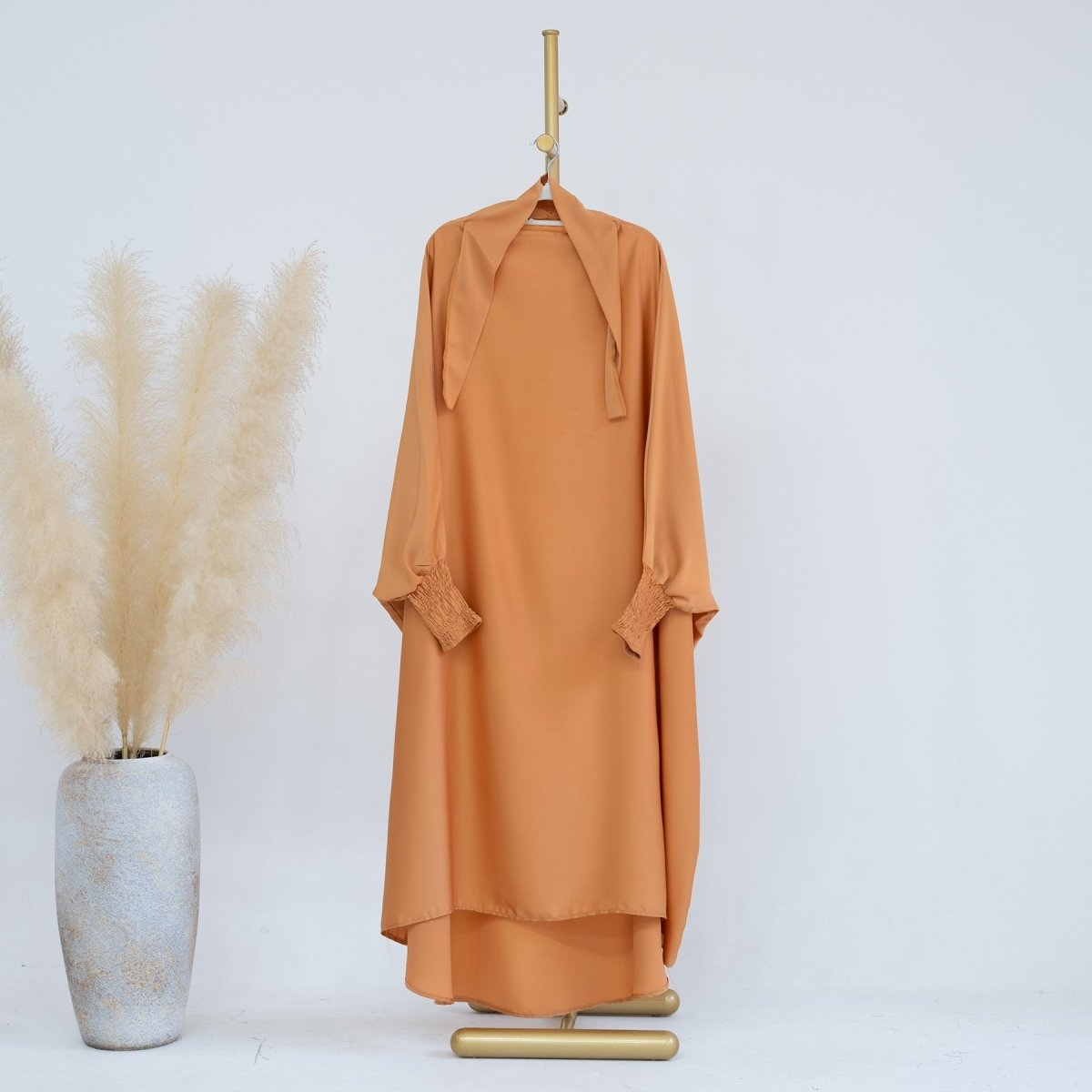 Satin Velvet Mother Daughter Matching Set | Full Circle Maxi Dress with Hijab & Batwing Sleeves(MJ022)