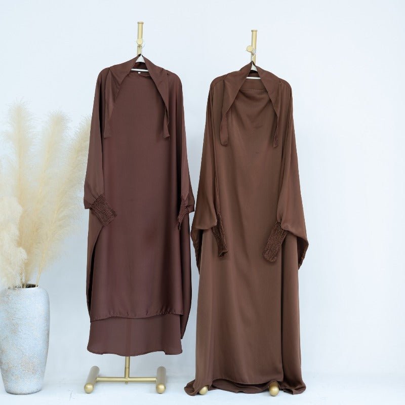 Satin Velvet Mother Daughter Matching Set | Full Circle Maxi Dress with Hijab & Batwing Sleeves(MJ022)