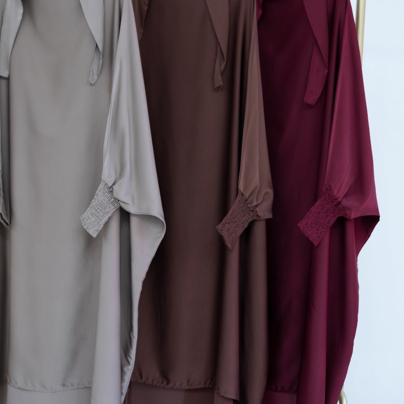 Satin Velvet Mother Daughter Matching Set | Full Circle Maxi Dress with Hijab & Batwing Sleeves(MJ022)