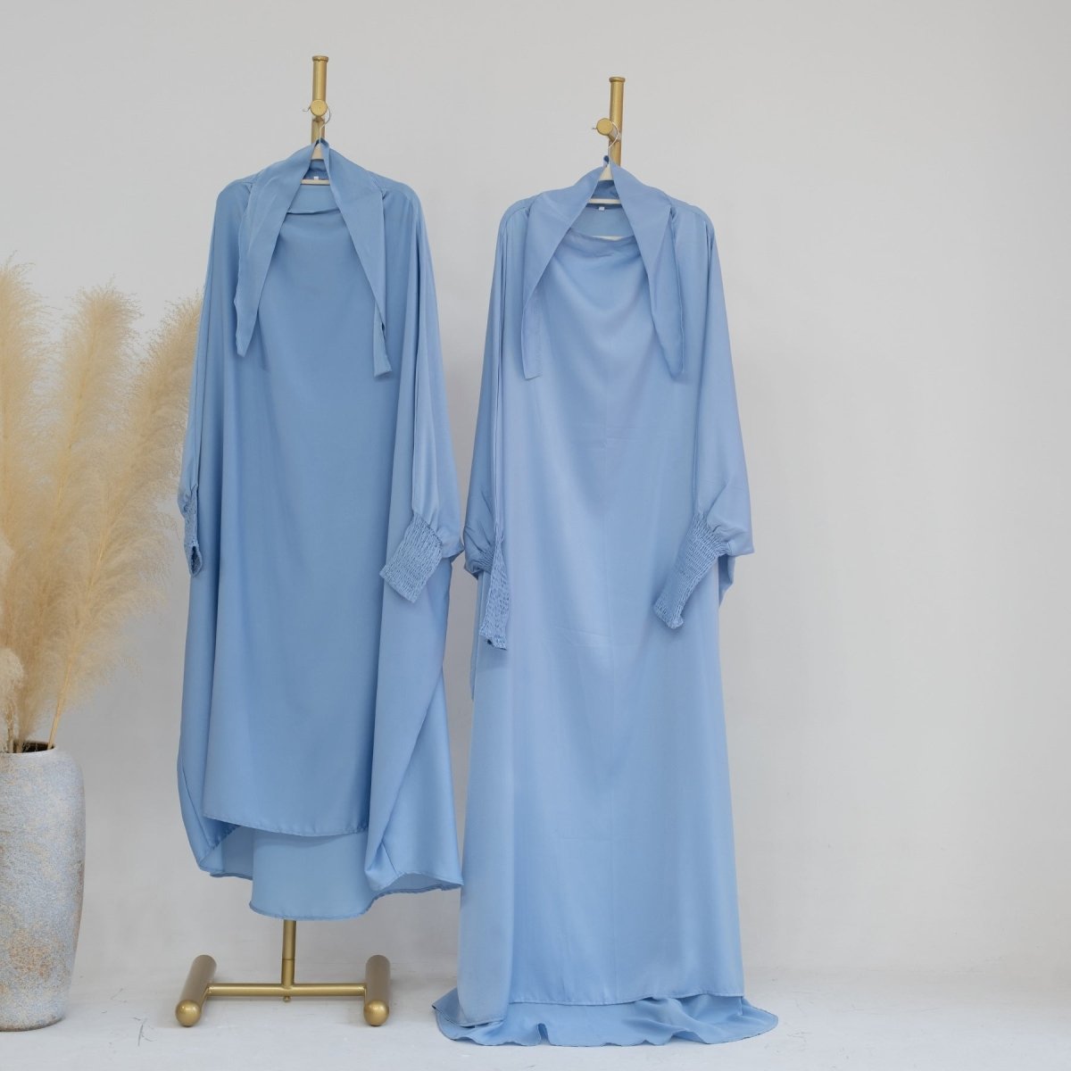 Satin Velvet Mother Daughter Matching Set | Full Circle Maxi Dress with Hijab & Batwing Sleeves(MJ022)