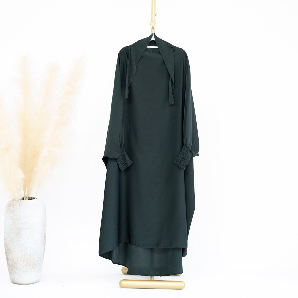 Satin Velvet Mother Daughter Matching Set | Full Circle Maxi Dress with Hijab & Batwing Sleeves(MJ022)