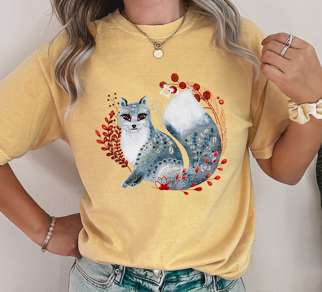 Scandinavian Folk Animal Fox Comfort Colors Tee