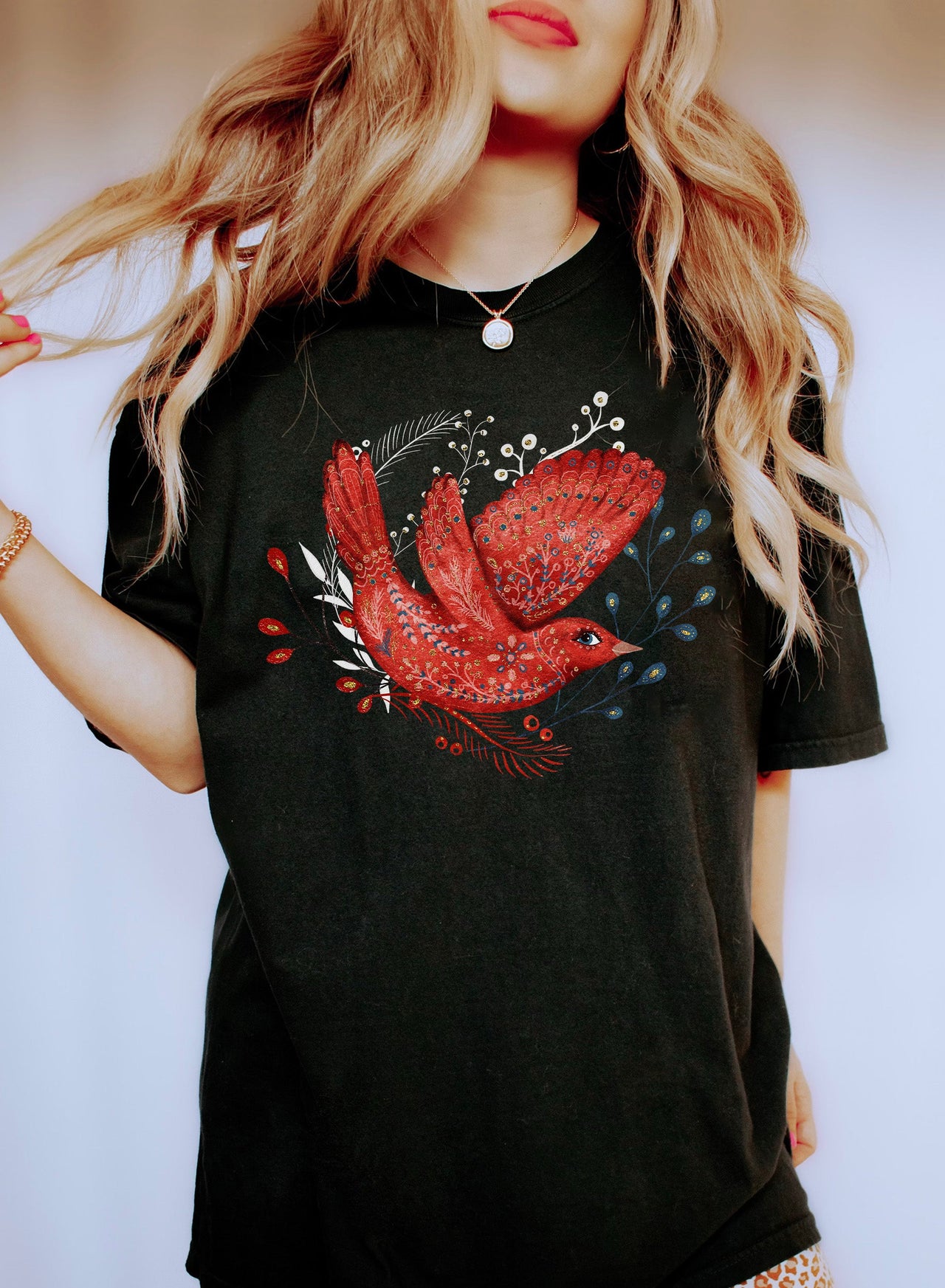 Scandinavian Bird Folk Comfort Colors Tee