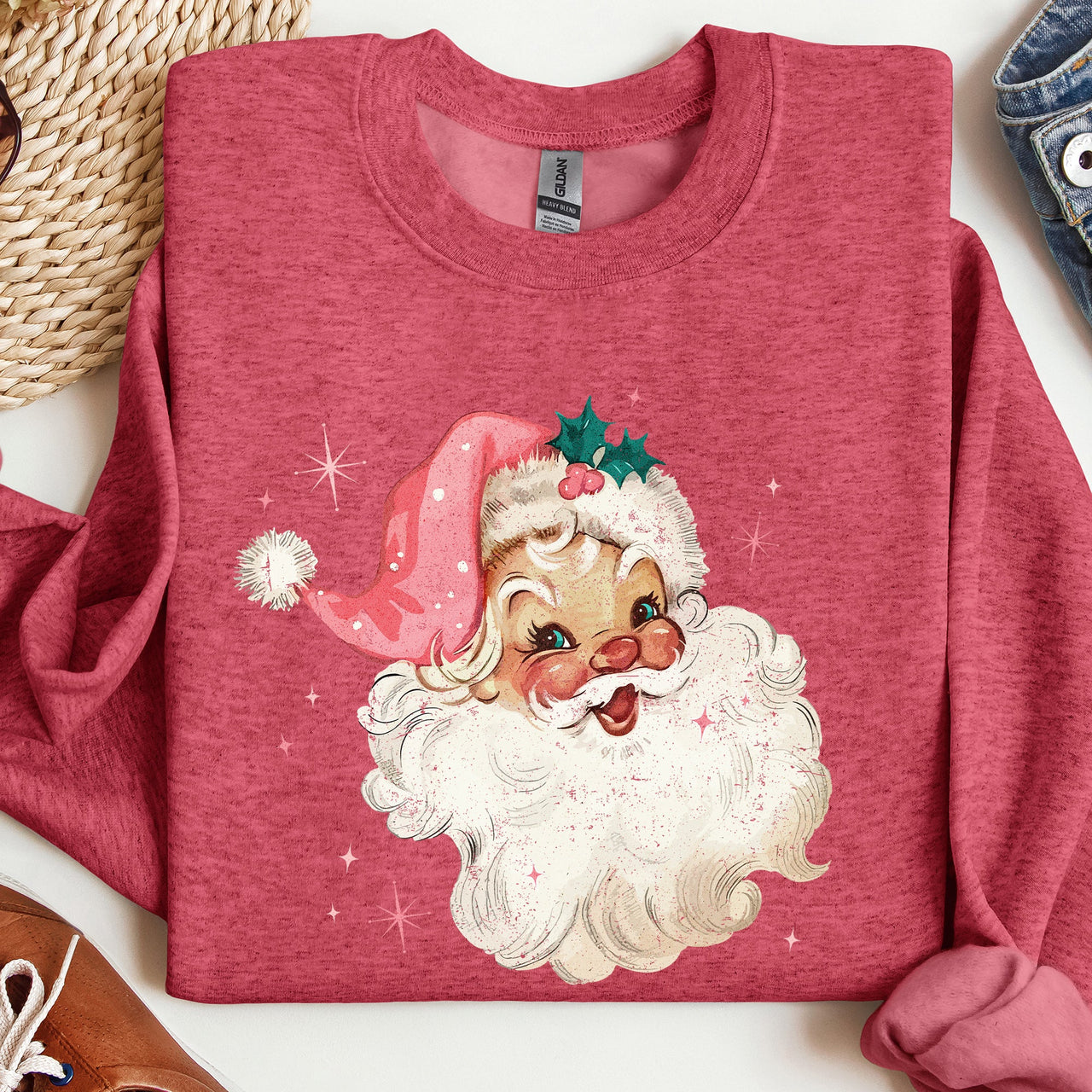 Retro Santa Vintage Classic Christmas Star Motif Warm Cozy Holiday Spirit Sweatshirt