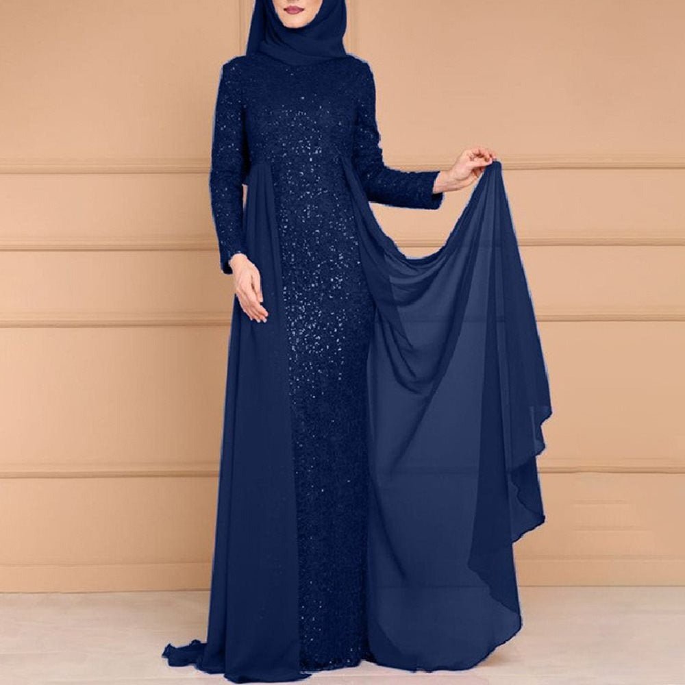 Sequin Gown Long Sleeve Fitted Maxi Dress(MS235)