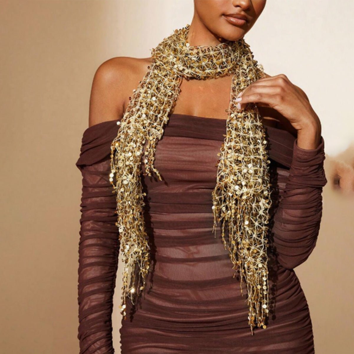 Sequin Mesh Shawl Hijab with Fringe(MH206)