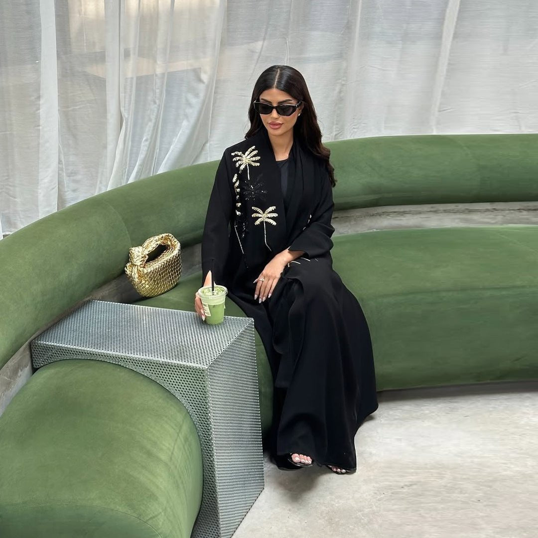 Sequin Palm Tree Embroidered Abaya(MOA252)