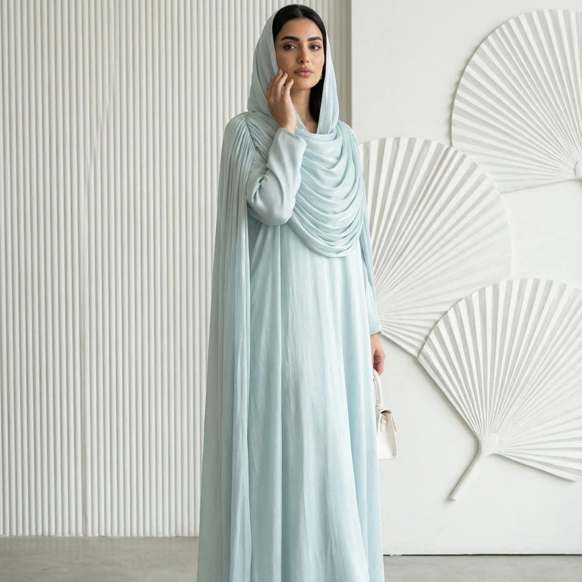 Shimmer Island Silk Cape Sleeve Abaya Dress with Matching Hijab(MA429)