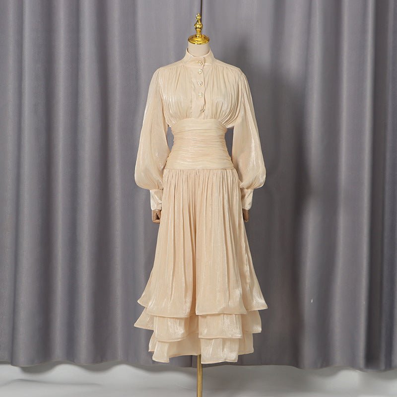 Shimmer Tiered Ruffle Dress with Pearl Buttons(MS322)