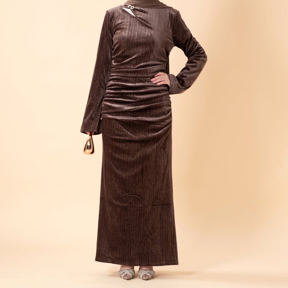 Shimmer Velvet Ruched Mermaid Gown(MA358)