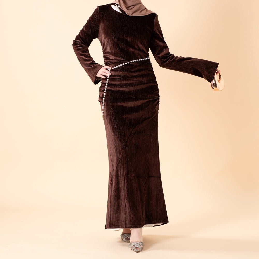 Shimmer Velvet Ruched Mermaid Gown(MA358)