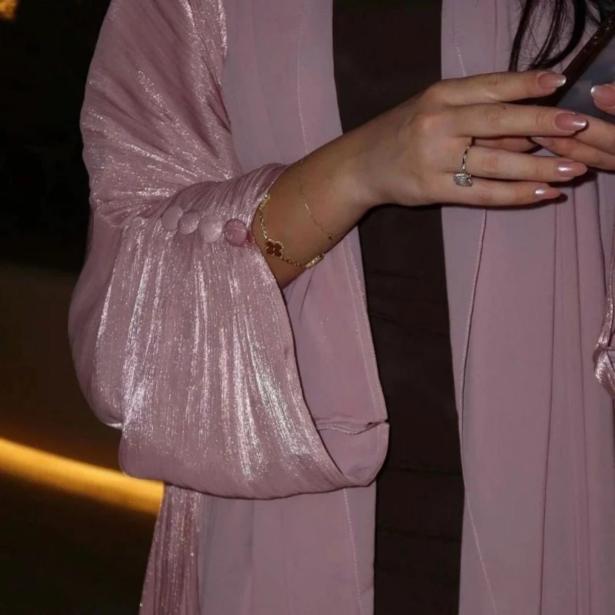 Shiny Satin Open Abaya | Shiny Abaya With Flying Sleeves (MOA141)