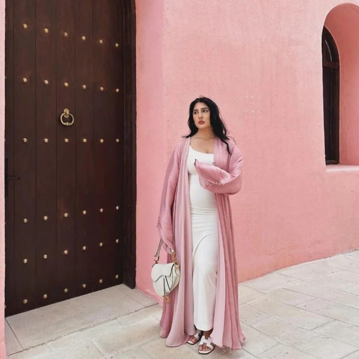 Shiny Satin Open Abaya | Shiny Abaya With Flying Sleeves (MOA141)