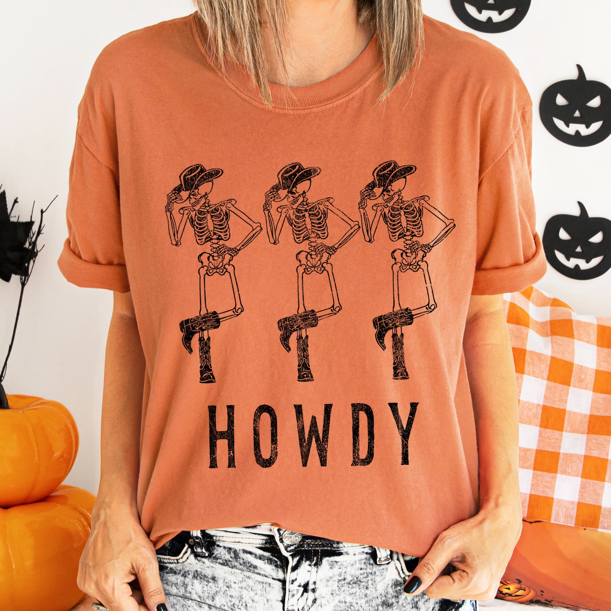 Howdy Skeletons Retro Western Halloween Forever Midnight Edition Comfort Colors Tee