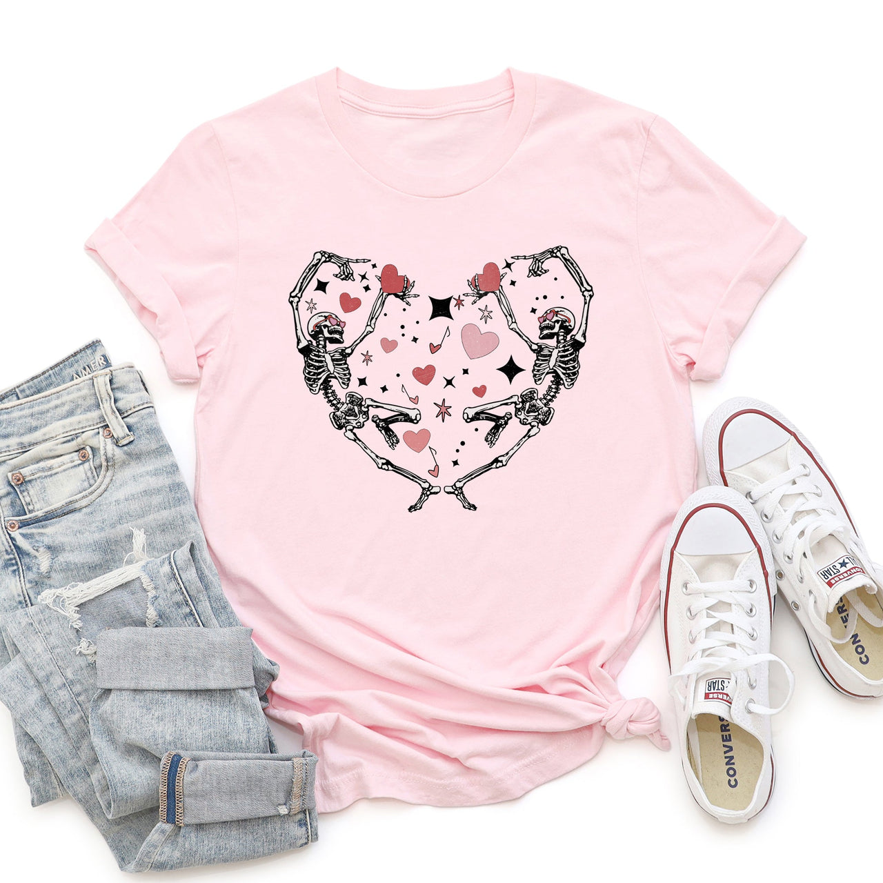 Dancing Skeletons With Heart Valentine's Day Theme For Lovers Forever And Always Love Graphic Tee