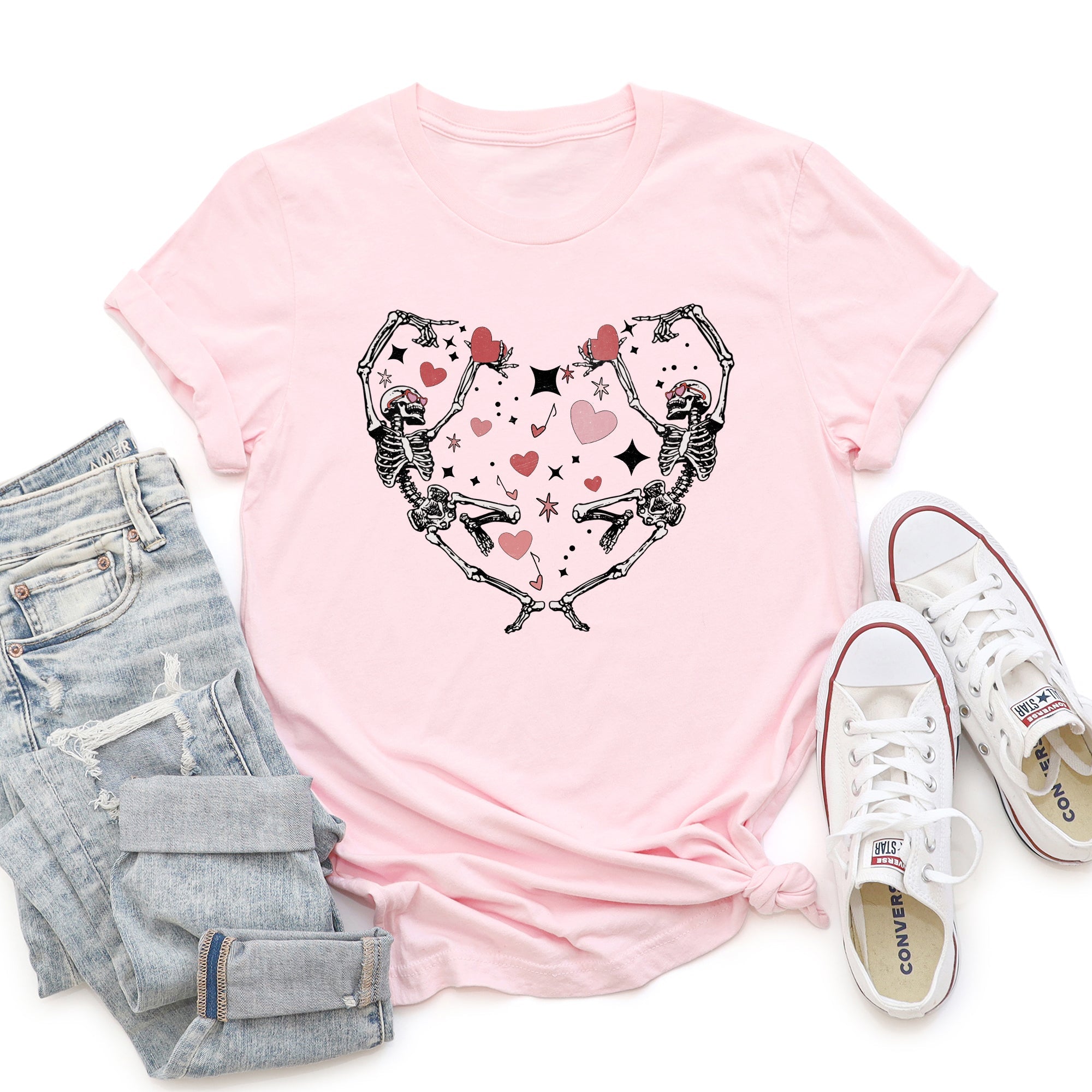 Dancing Skeletons With Heart Valentine's Day Theme For Lovers Forever And Always Love Graphic Tee