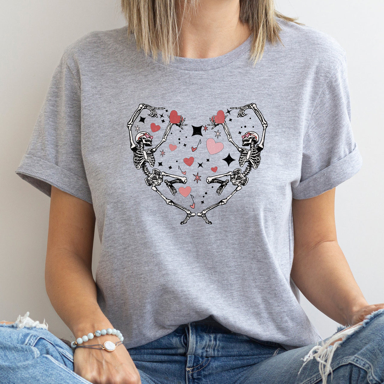 Dancing Skeletons With Heart Valentine's Day Theme For Lovers Forever And Always Love Graphic Tee