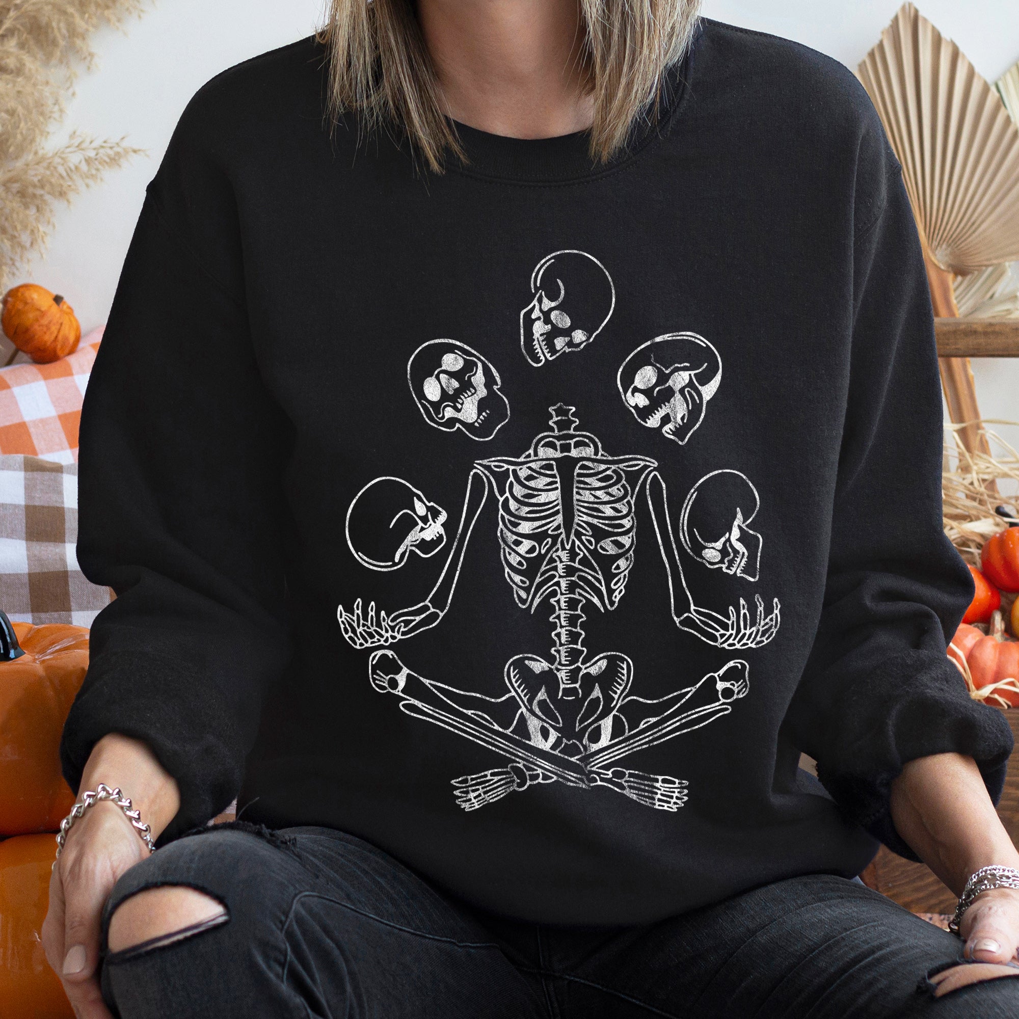 Skeleton Juggling Vintage Halloween Circus Parade Night Scene Artwork Sweatshirt