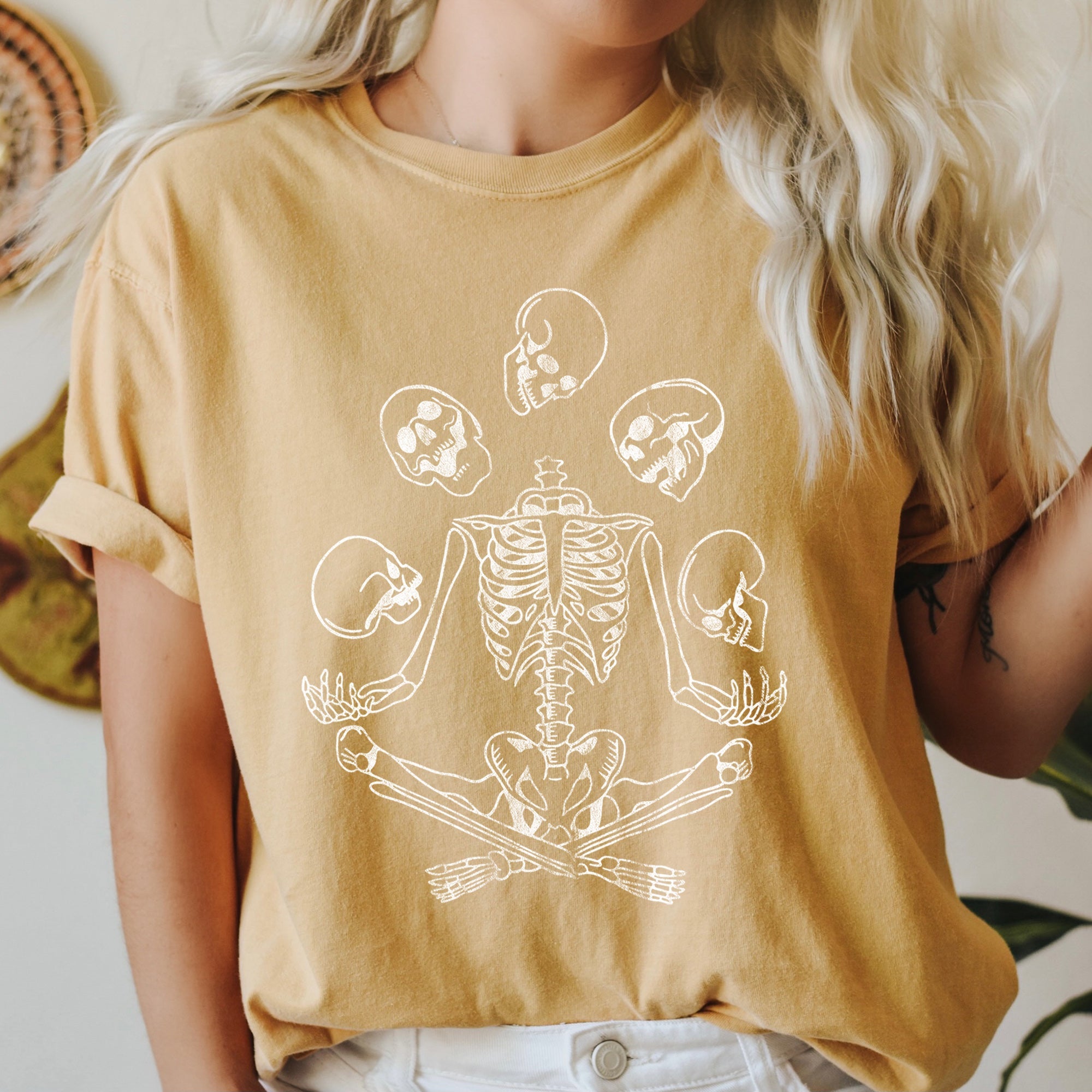 Skeleton Juggling Retro Halloween Night Party Scene Illustration Comfort Colors Tee