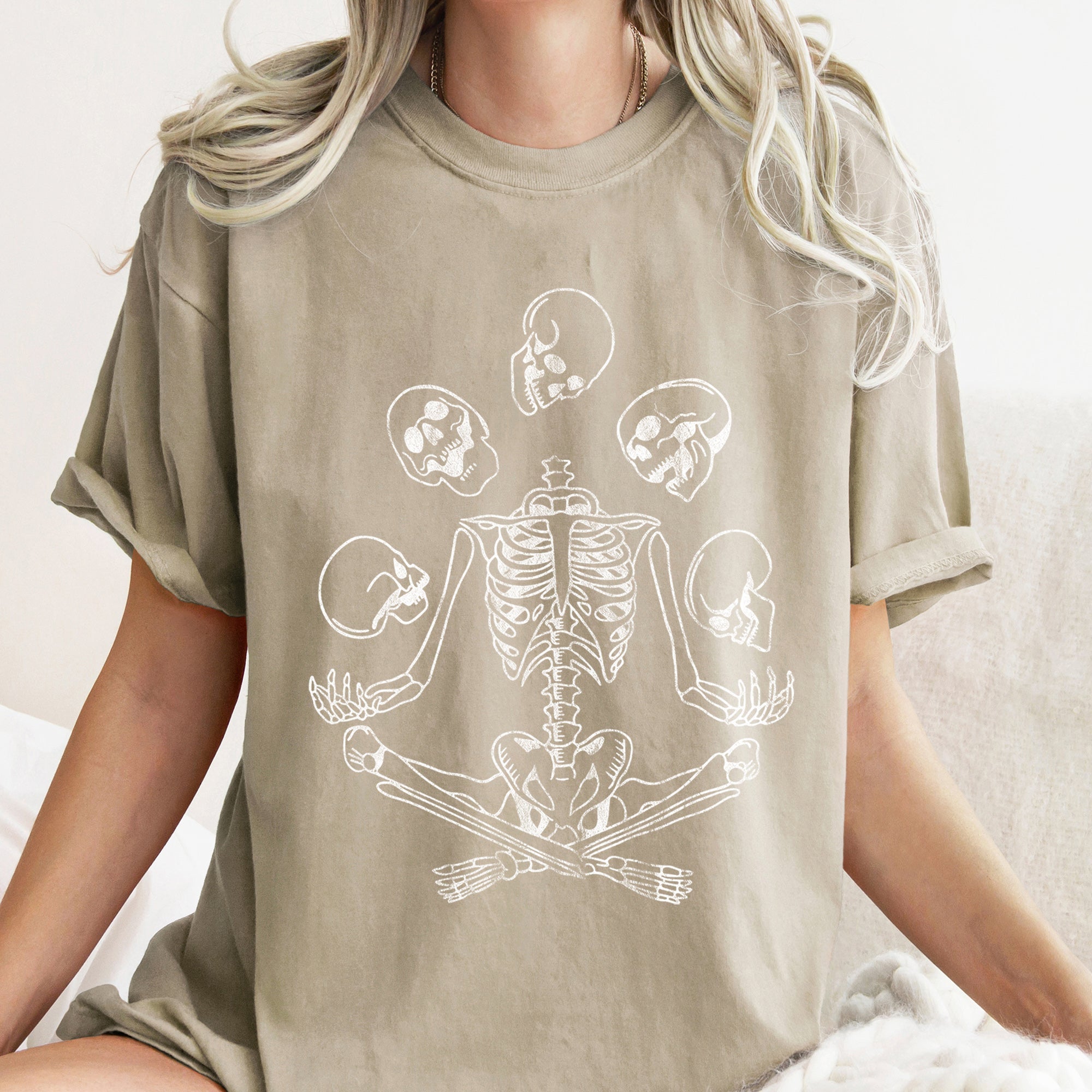 Skeleton Juggling Retro Halloween Night Party Scene Illustration Comfort Colors Tee
