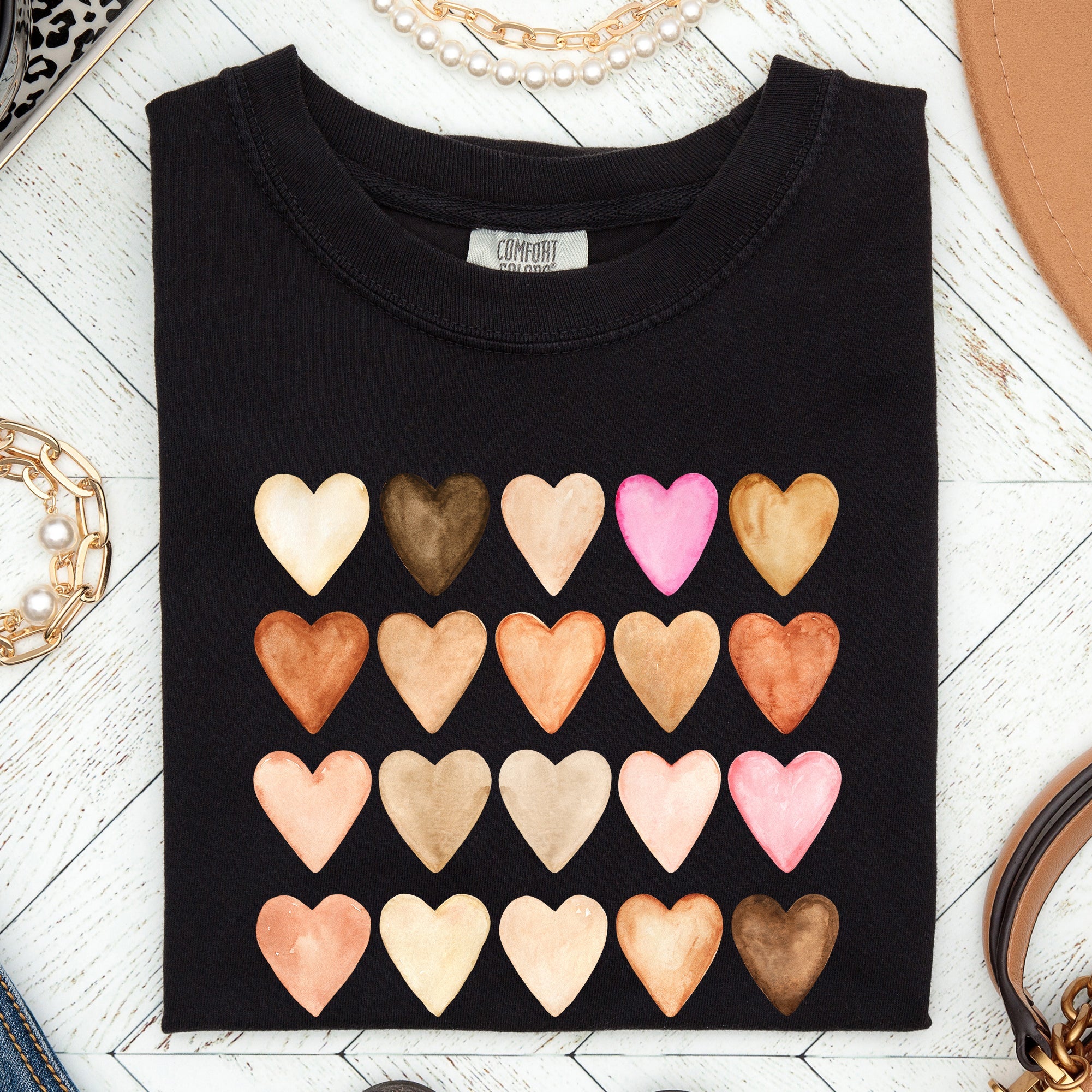 Skin Tone Hearts, Multicultural Love Theme For Valentine's Day Comfort Colors Tee
