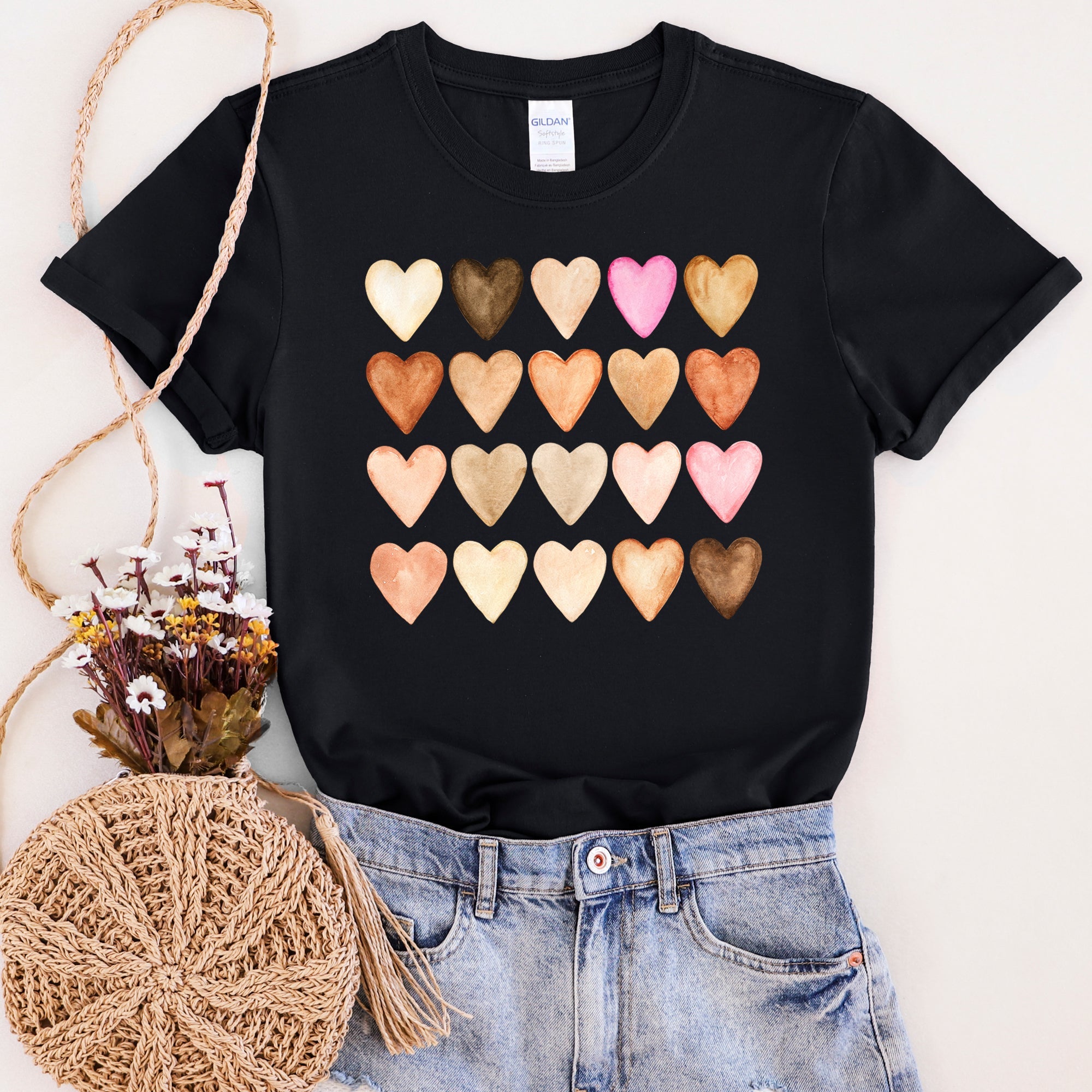 Skin Tone Hearts Multicultural Super Soft Cotton Comfort Everyday Wear Graphic Tee