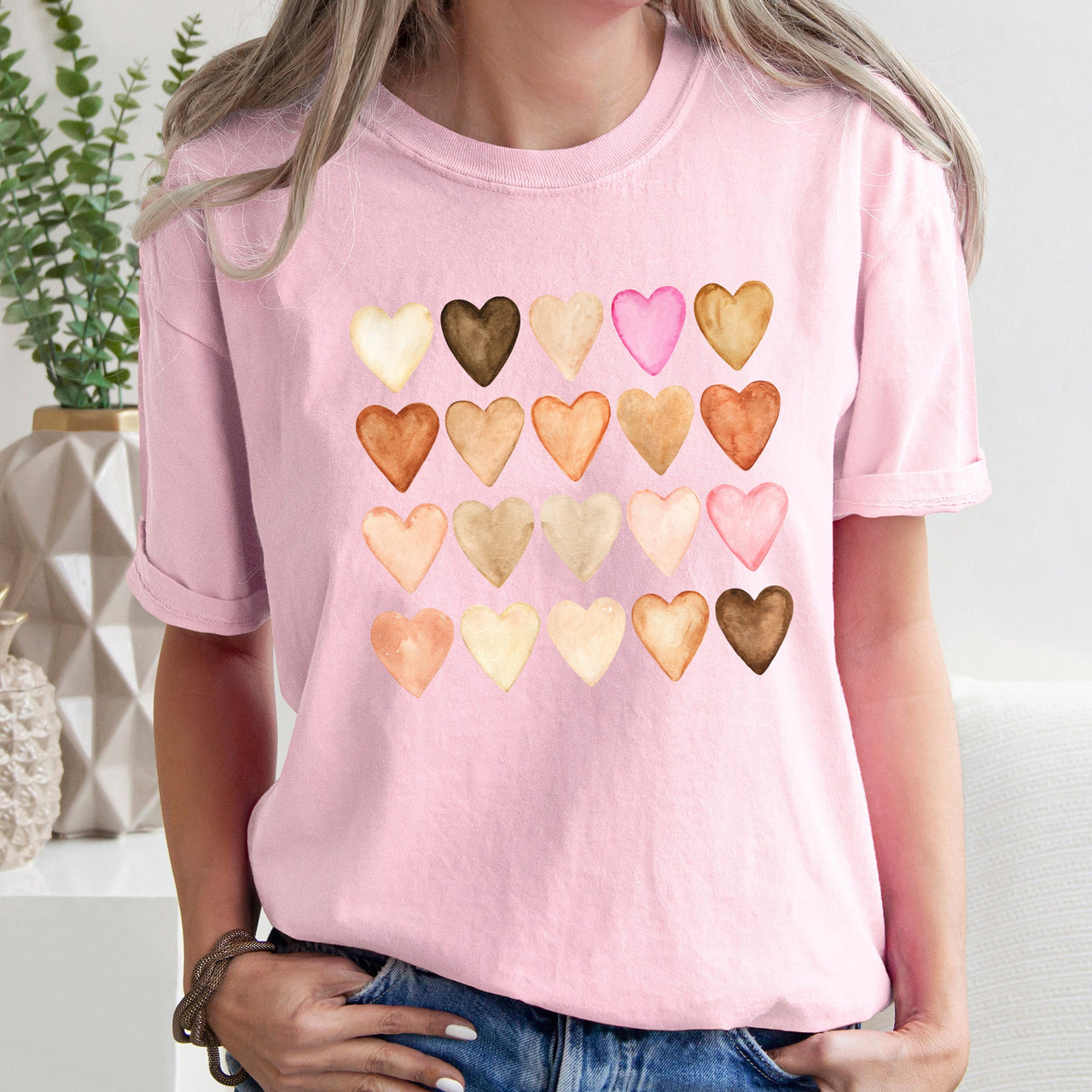 Skin Tone Hearts, Multicultural Love Theme For Valentine's Day Comfort Colors Tee