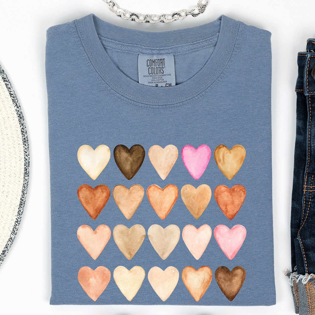 Skin Tone Hearts, Multicultural Love Theme For Valentine's Day Comfort Colors Tee