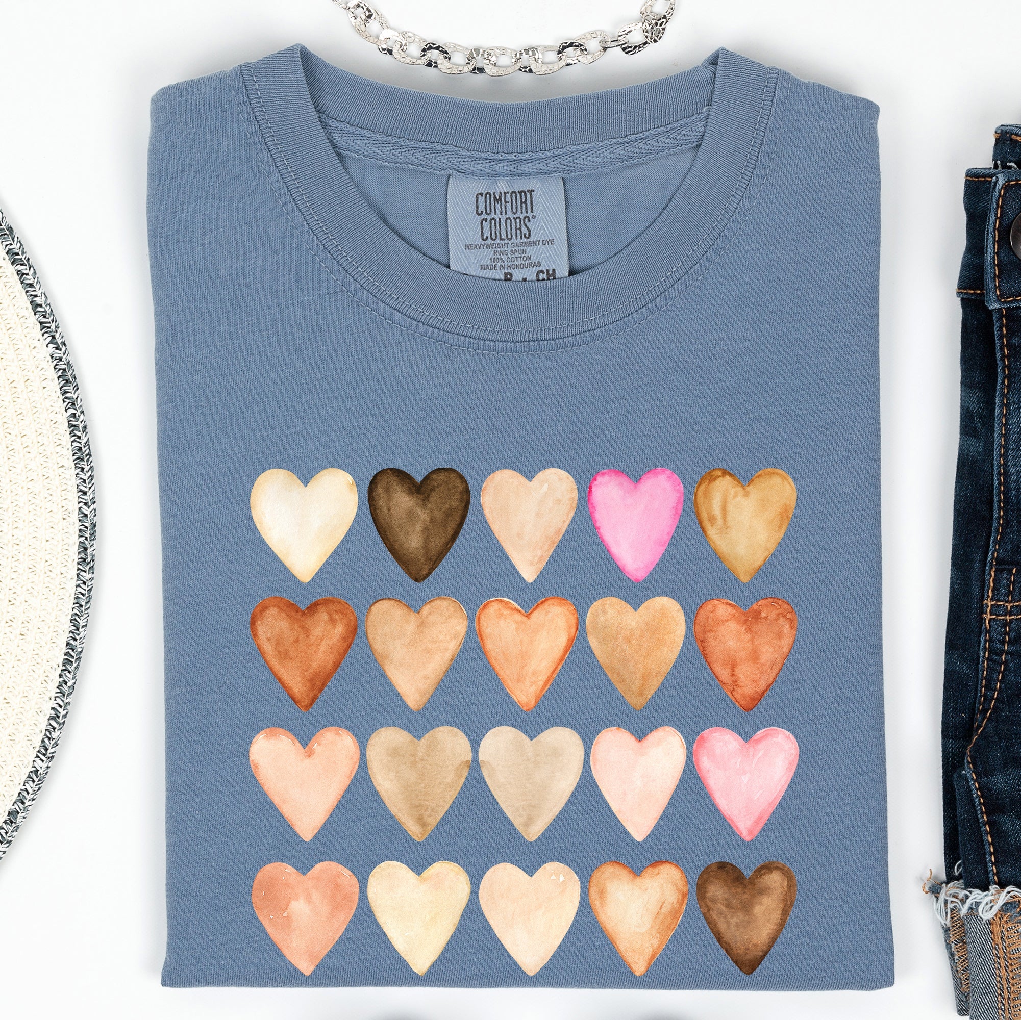 Skin Tone Hearts, Multicultural Love Theme For Valentine's Day Comfort Colors Tee