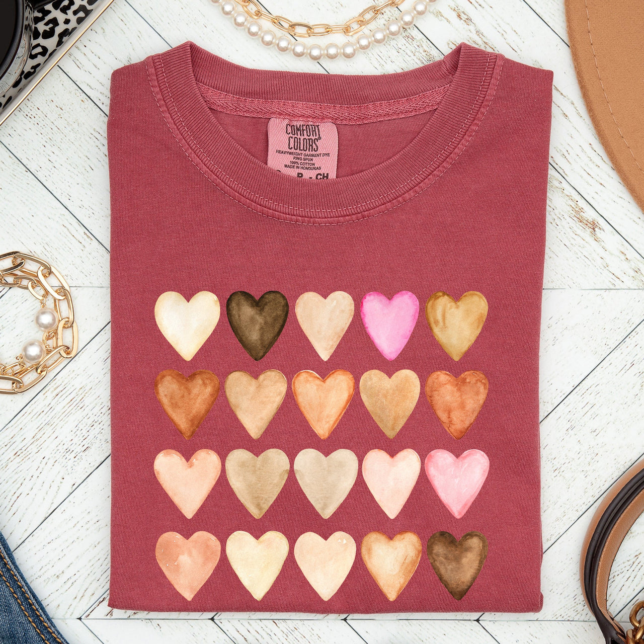 Skin Tone Hearts, Multicultural Love Theme For Valentine's Day Comfort Colors Tee