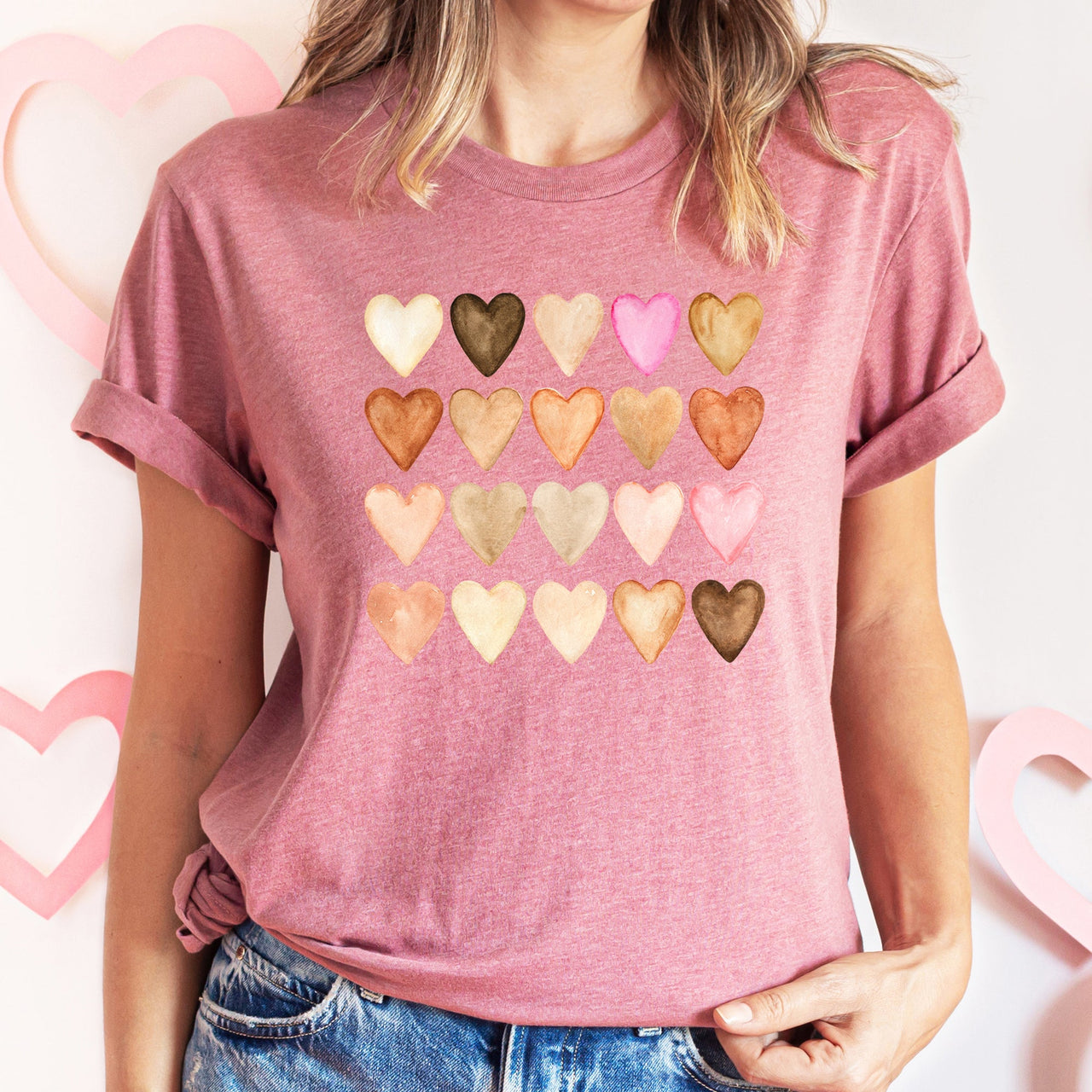 Skin Tone Hearts Multicultural Super Soft Cotton Comfort Everyday Wear Graphic Tee