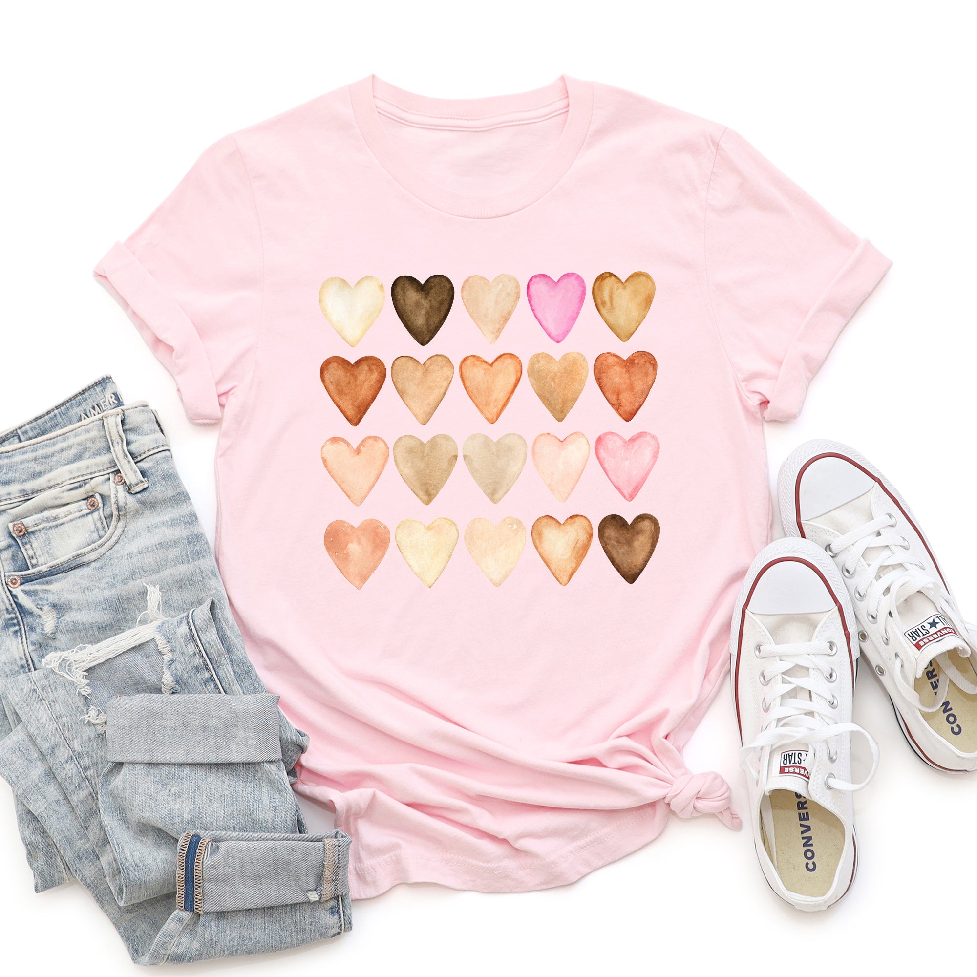Skin Tone Hearts Multicultural Super Soft Cotton Comfort Everyday Wear Graphic Tee