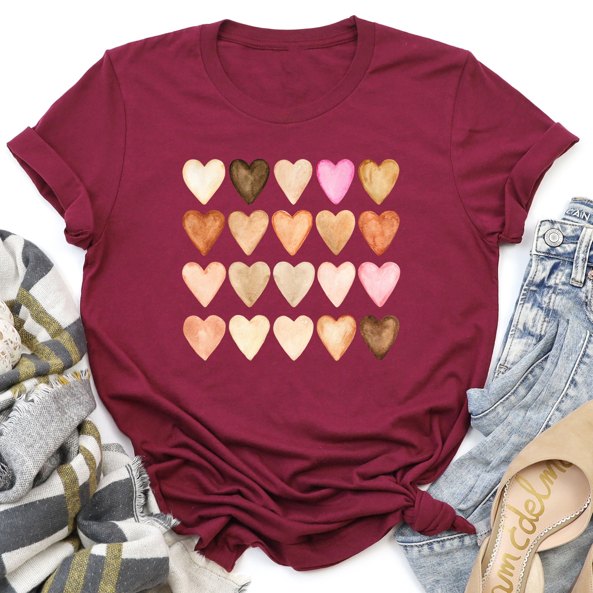 Skin Tone Hearts Multicultural Super Soft Cotton Comfort Everyday Wear Graphic Tee