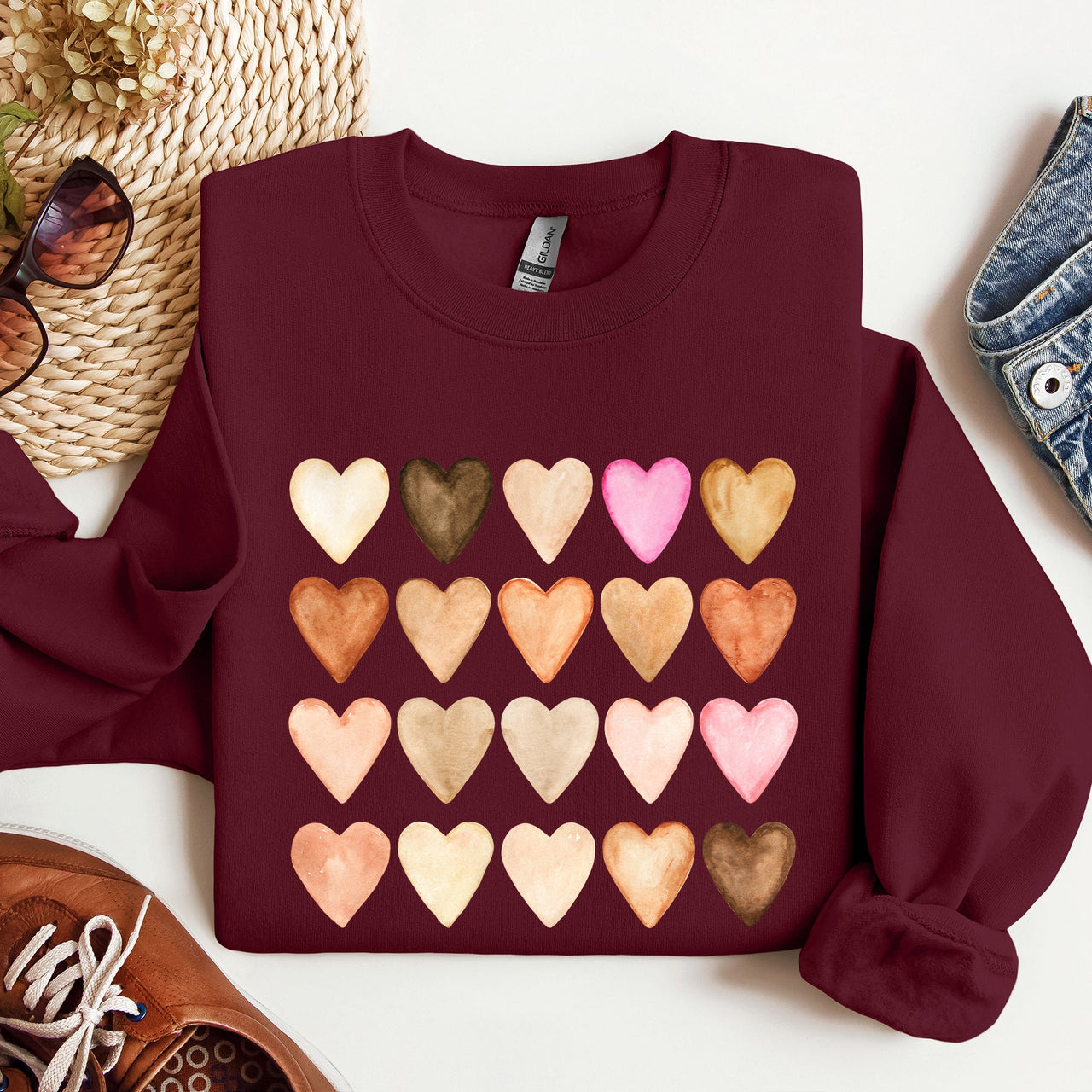 Skin Tone Hearts Multicultural Valentines Day Inclusive Love For Every Skin Tone Sweatshirt