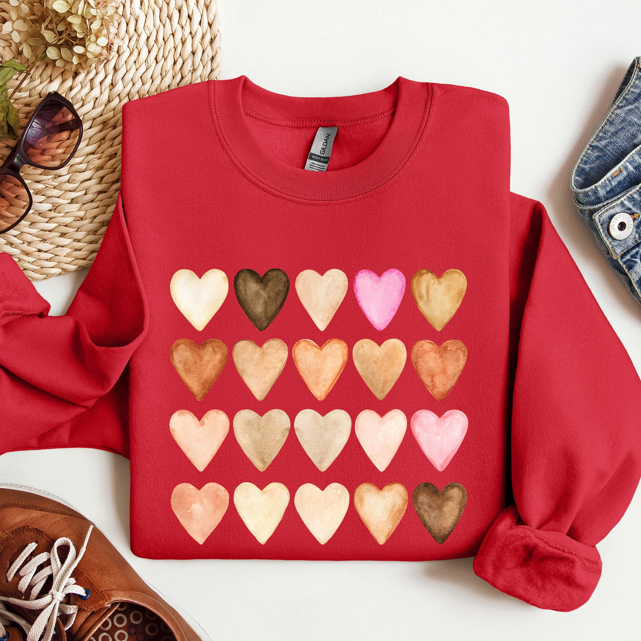Skin Tone Hearts Multicultural Valentines Day Inclusive Love For Every Skin Tone Sweatshirt