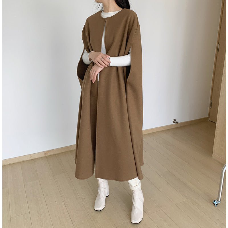 Sleeveless Cape Vest | Minimalist Long Wool-Blend Gilet Coat (MS204)