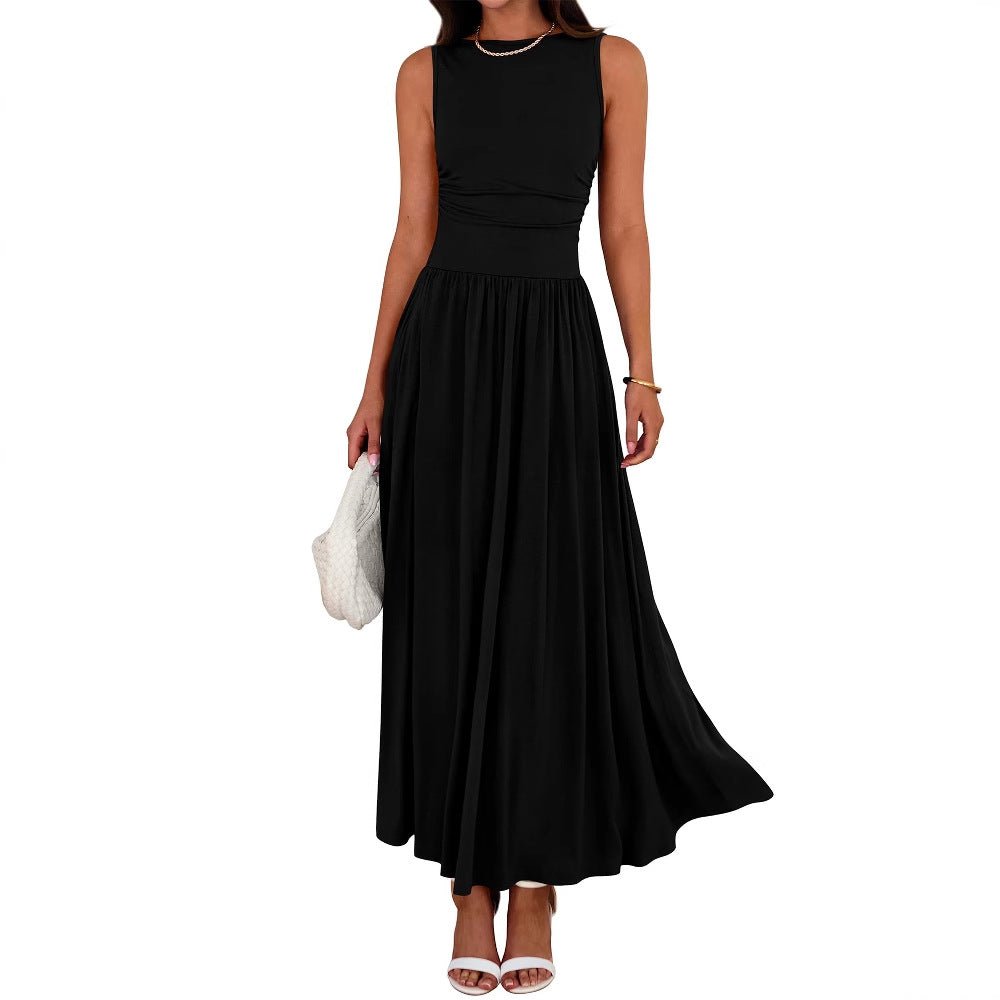 Sleeveless Gathered Waist Maxi Dress with Pockets(MA395)