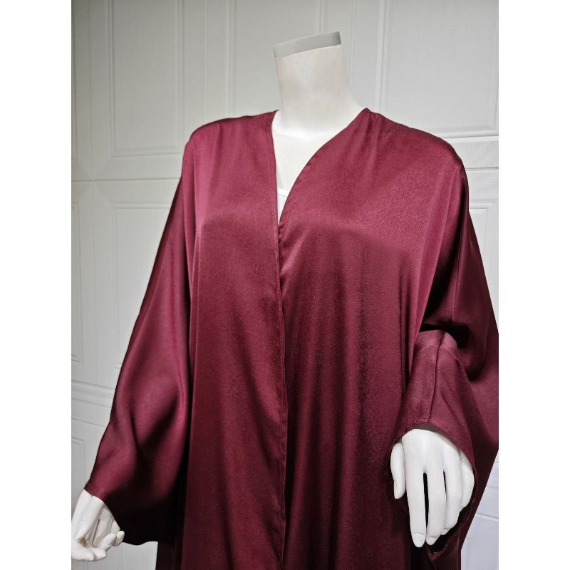 Soft Forged Bat Sleeve Abaya Robe | V-Neck Satin Cardigan Dress(MOA224)