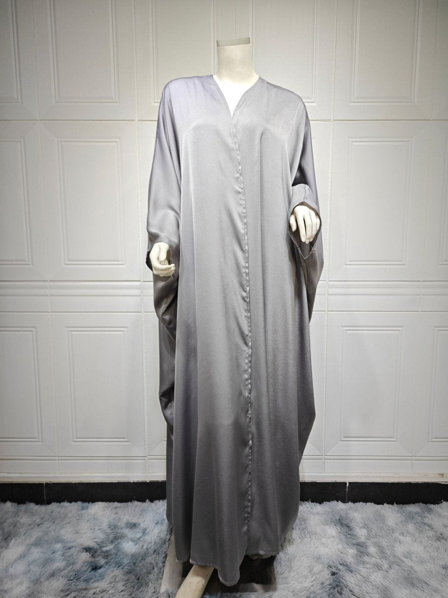 Soft Forged Bat Sleeve Abaya Robe | V-Neck Satin Cardigan Dress(MOA224)