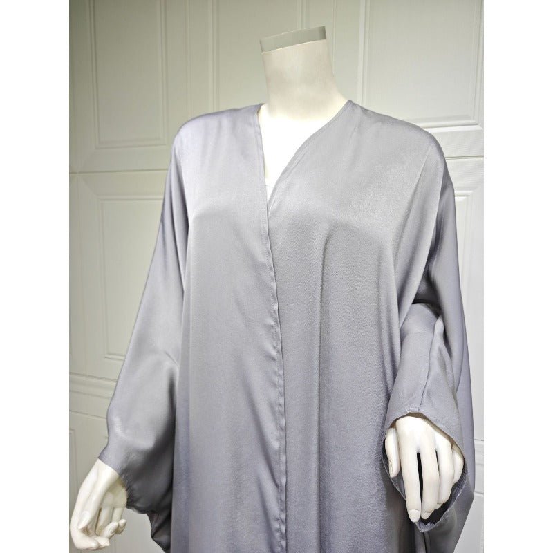 Soft Forged Bat Sleeve Abaya Robe | V-Neck Satin Cardigan Dress(MOA224)