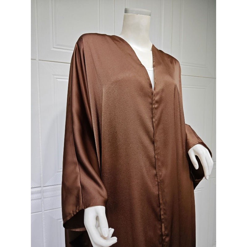 Soft Forged Bat Sleeve Abaya Robe | V-Neck Satin Cardigan Dress(MOA224)