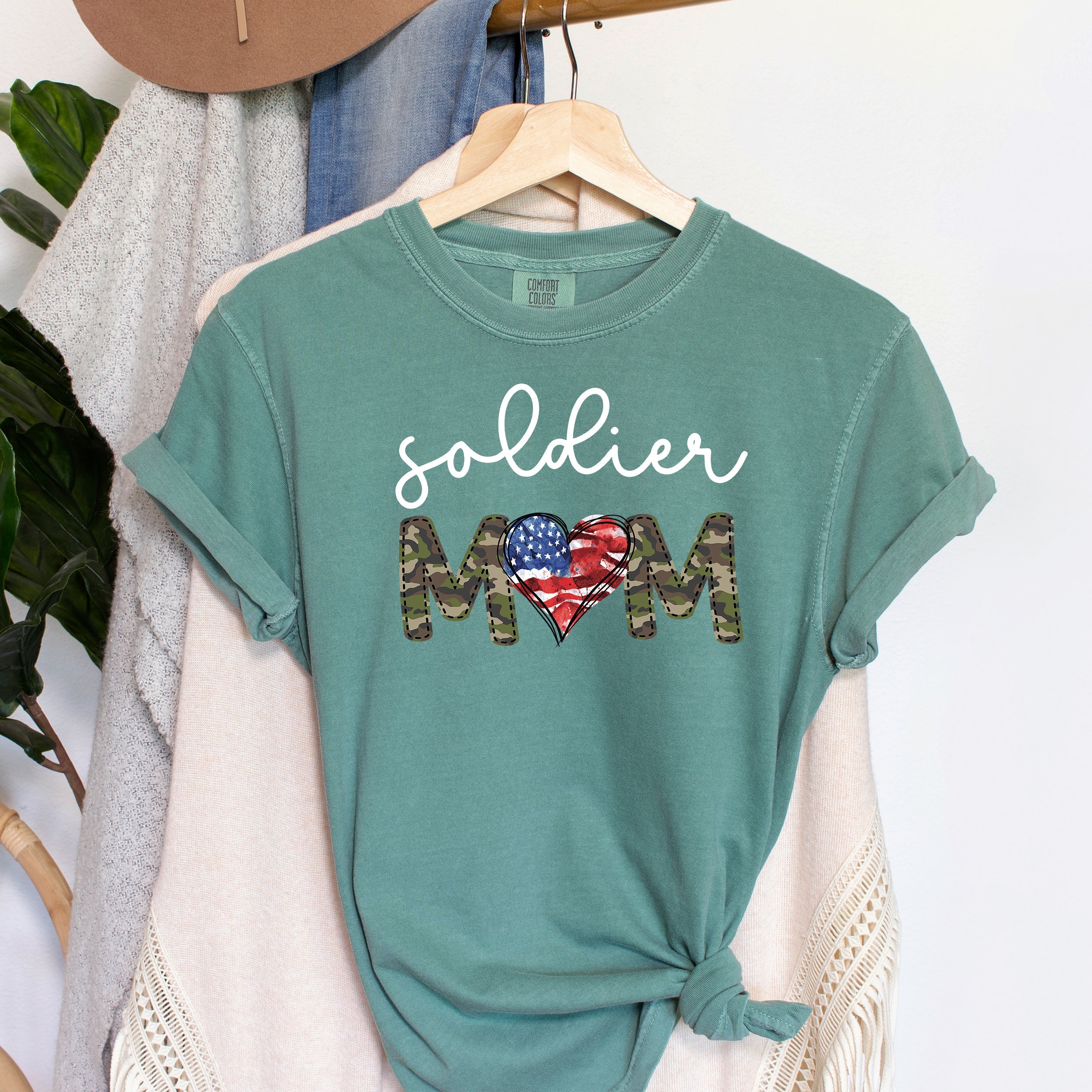 Soldier Mom Proud Military Family Support And Service Recognition Comfort Colors Tee