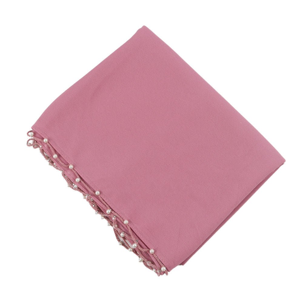Solid Chiffon Hijab with Delicate Beaded Edging Pearl-Embellished Wave (MH139)