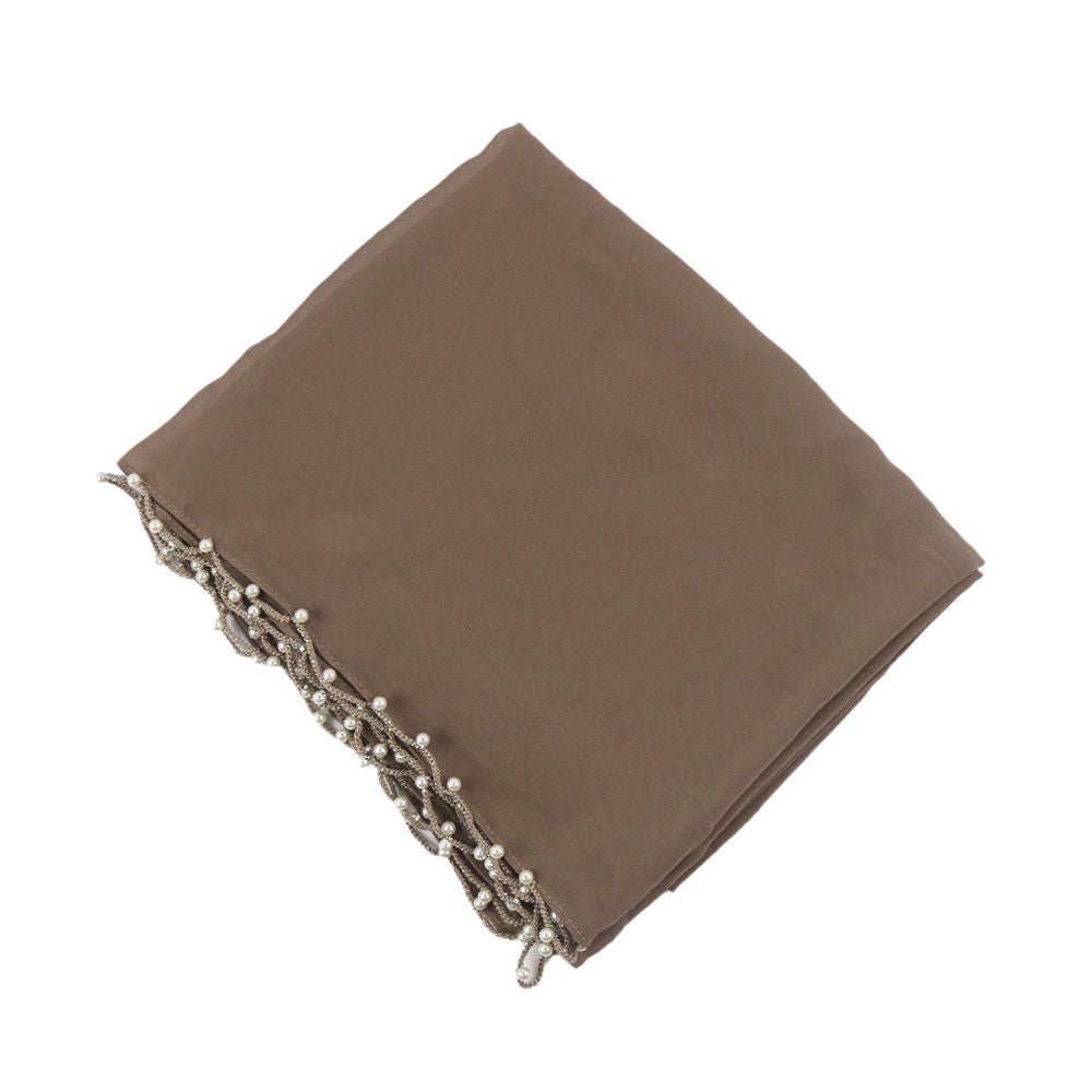 Solid Chiffon Hijab with Delicate Beaded Edging Pearl-Embellished Wave (MH139)